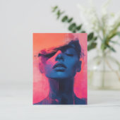 Abstracte vrouw blauw en roze briefkaart (Staand voorkant)