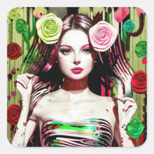 Abstracte Vrouw Collage Art AI Vierkante Sticker