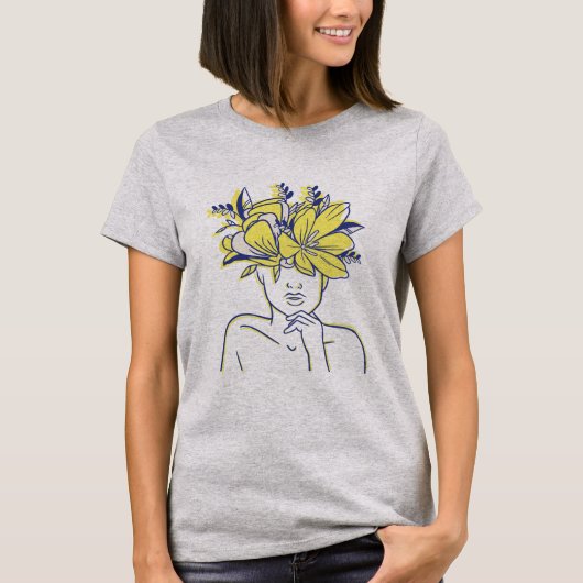 Abstracte vrouw en bloemen t-shirt (Voorkant)