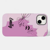 Abstracte vrouw en vlinder lijn kunst in Paarse Case-Mate iPhone Case (Achterkant (horizontaal))