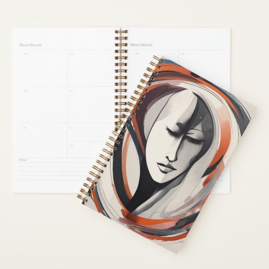 Abstracte vrouw gezicht bruin blauw planner (Display)