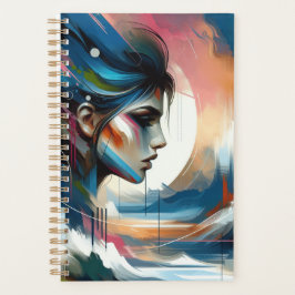 Abstracte vrouw gezicht bruin blauw planner