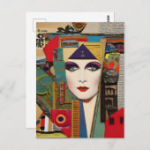 Abstracte vrouw gezicht kleurrijke collage briefkaart (Voorkant / Achterkant)