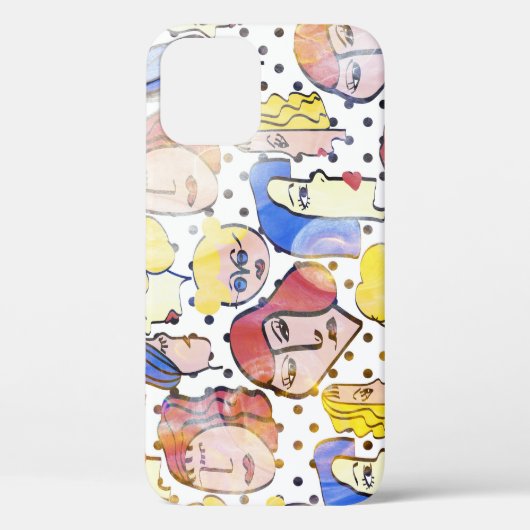 Abstracte vrouw gezichten, waterverf polka stippen Case-Mate iPhone case (Achterkant)