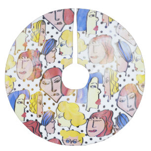 Abstracte vrouw gezichten, waterverf polka stippen kerstboom rok