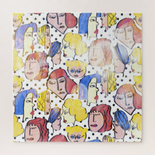 Abstracte vrouw gezichten, waterverf polka stippen legpuzzel