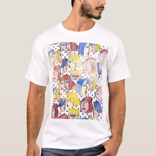 Abstracte vrouw gezichten, waterverf polka stippen t-shirt