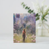 Abstracte vrouw in een bloemenveld briefkaart (Staand voorkant)