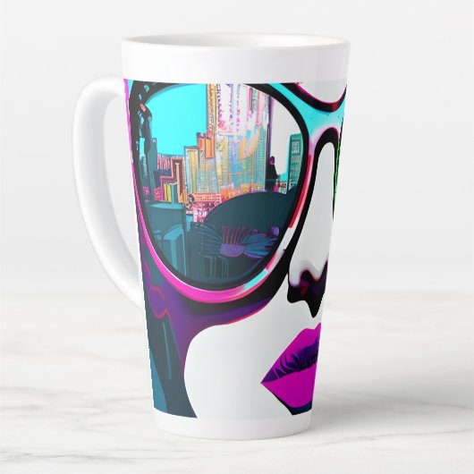 Abstracte Vrouw in Zonnebril City Reflection Latte Mok (Linkerhoek)