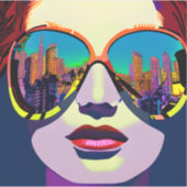 Abstracte Vrouw in Zonnebril met Stadsbezinning Sticker (Voorkant)