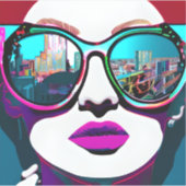 Abstracte Vrouw in Zonnebril met Stadsbezinning Sticker (Voorkant)