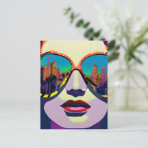 Abstracte vrouw in zonnebril met stadsreflectie