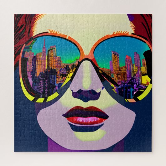 Abstracte vrouw in zonnebril met stadsreflectie  legpuzzel (Verticaal)