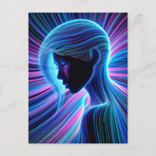 Abstracte vrouw kleurrijke neon lijnen briefkaart