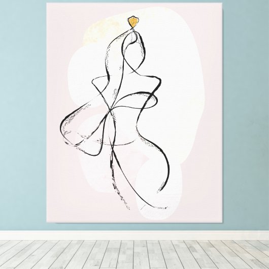 Abstracte Vrouw Kunst, Één Lijnschets Canvas Afdruk (Insitu (Houten vloer))