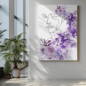 Abstracte vrouw kunst met paarse bloemen spatten canvas afdruk