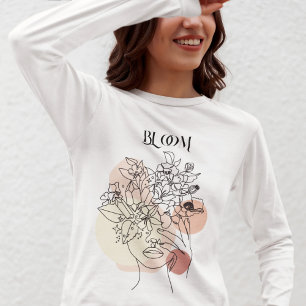 Abstracte vrouw lijn kunst, aardse tonen t-shirt