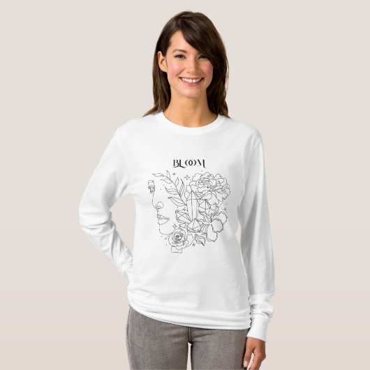 Abstracte vrouw lijn kunst, bohemian boho t-shirt (Voorkant volledig)