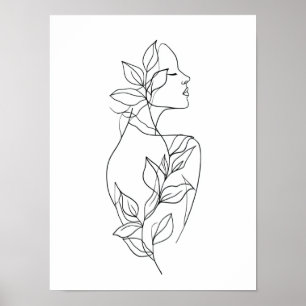 Abstracte vrouw lijnkunst Botanische minimalisti Poster