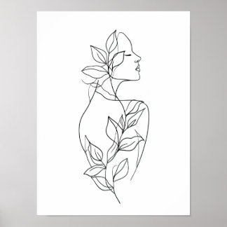 Abstracte vrouw lijnkunst | Botanische minimalisti Poster