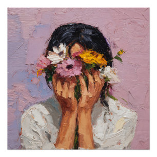 Abstracte vrouw met bloeiende en verwelkende bloem perfect poster