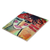 Abstracte Vrouw met Bloemschilderij op OSB-bord Tegeltje (Zijkant)