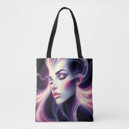 Abstracte vrouw met lichtgevend energieontwerp tote bag