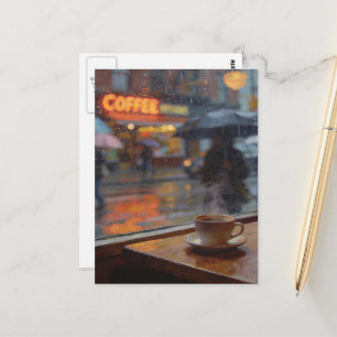 Abstracte vrouw met paraplu op een regenachtige da briefkaart