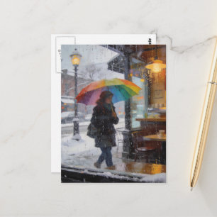 Abstracte vrouw met paraplu op een regenachtige da briefkaart