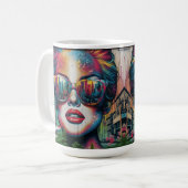 Abstracte vrouw met zonnebril Ai Kunst Koffiemok (Voorkant links)