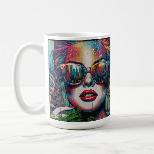 Abstracte vrouw met zonnebril Ai Kunst Koffiemok (Links)