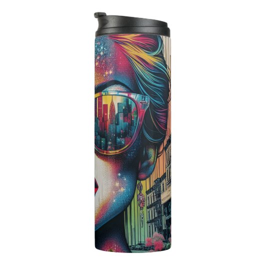  Abstracte vrouw met zonnebril Ai Kunst  Thermosbeker (Geroteerd rechts)