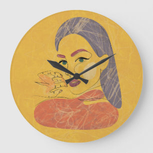 Abstracte vrouw: minimalistisch lijnportret grote klok