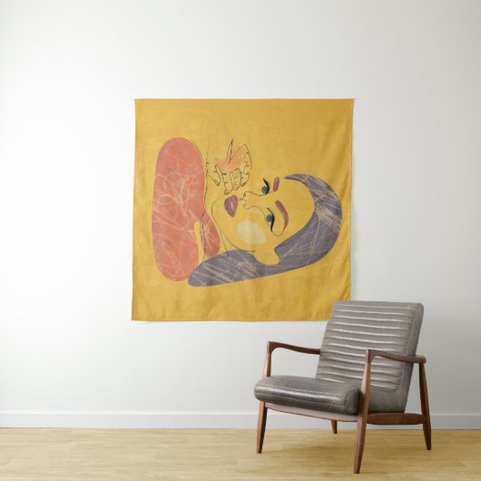 Abstracte vrouw: minimalistisch lijnportret wandkleed (In Situ (horizontaal))