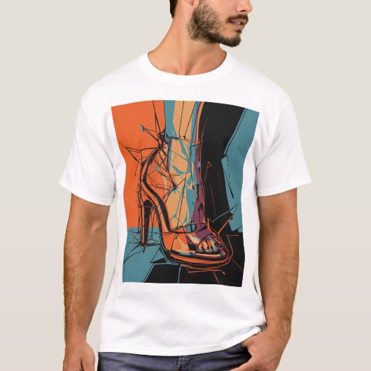 Abstracte vrouw schoen ontwerp stijlvol artistiek t-shirt (Voorkant)