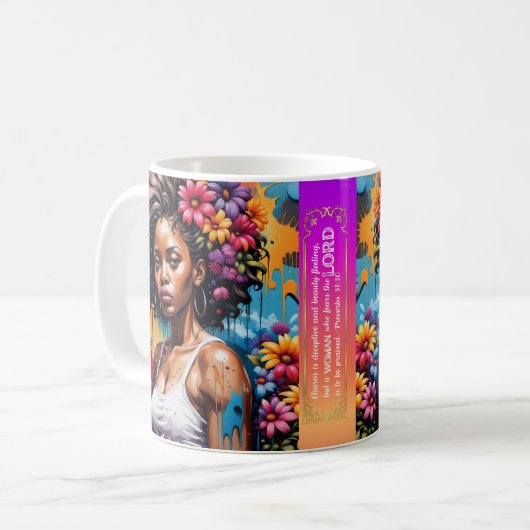 Abstracte vrouw van het geloof Spreuken 31 30 Koffiemok (Voorkant links)