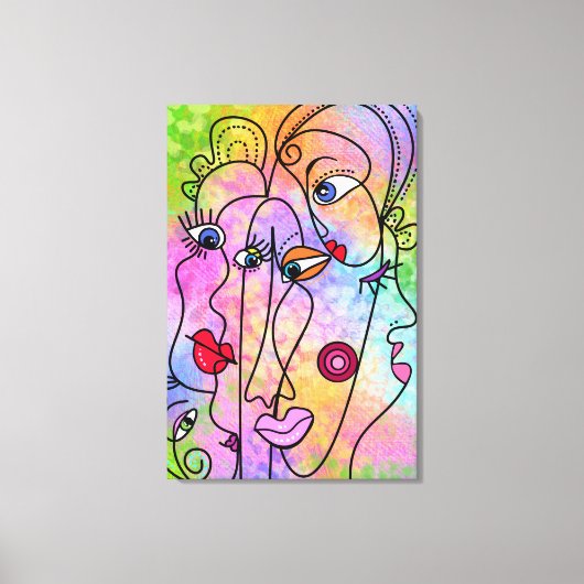 Abstracte Vrouwen Gezicht Canvas Kubisme Stijl Afdruk (Voorkant)