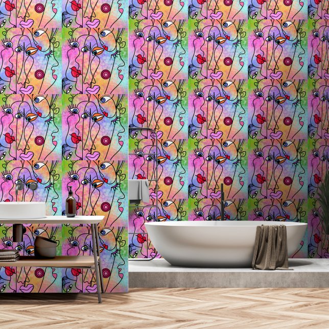 Abstracte Vrouwen Gezicht Kunst Schilderen Behang (Badkamer)