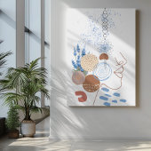 Abstracte vrouwen gezicht lijn kunst met blauw blo canvas afdruk