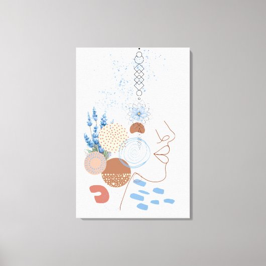 Abstracte vrouwen gezicht lijn kunst met blauw blo canvas afdruk (Voorkant)