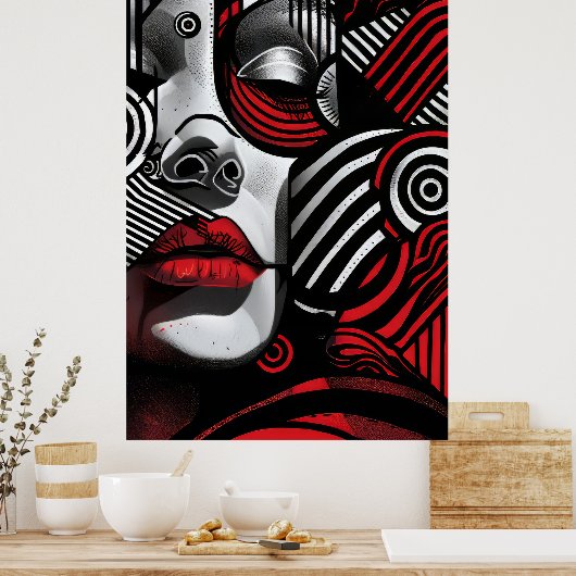 Abstracte vrouwen gezicht poster (Keuken)
