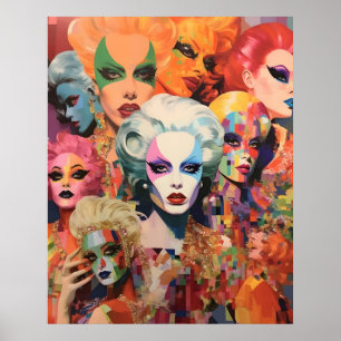 Abstracte vrouwen gezichten poster