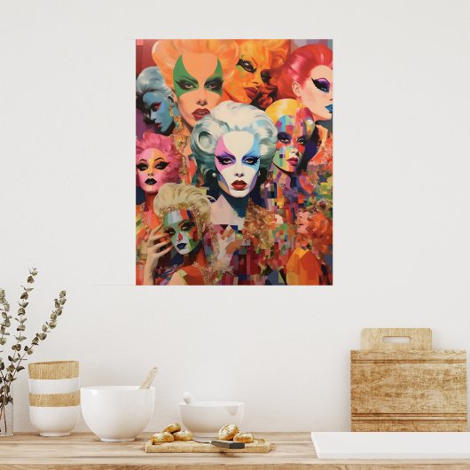 Abstracte vrouwen gezichten poster (Keuken)