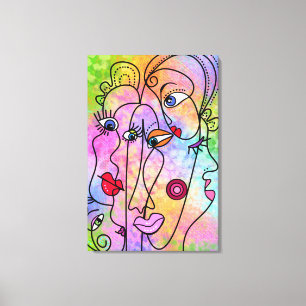 Abstracte Vrouwen Gezichten Stemmingen - Cubisme S Canvas Afdruk