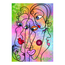 Abstracte Vrouwen Gezichten Stemmingen Poster Cubi