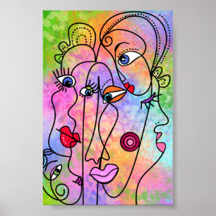 Abstracte Vrouwen Gezichten Stemmingen Poster Cubi