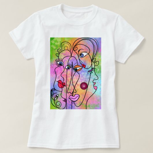Abstracte Vrouwen Gezichten T-Shirt Moderne Stijl  (Design voorkant)