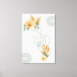 Abstracte vrouwen kunst met sinaasappels bloemetje canvas afdruk