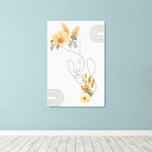 Abstracte vrouwen kunst met sinaasappels bloemetje canvas afdruk (Insitu (Houten vloer))