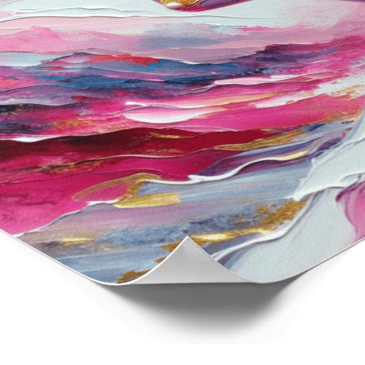 Abstracte vrouwengezicht roze bladeren poster (Hoek)